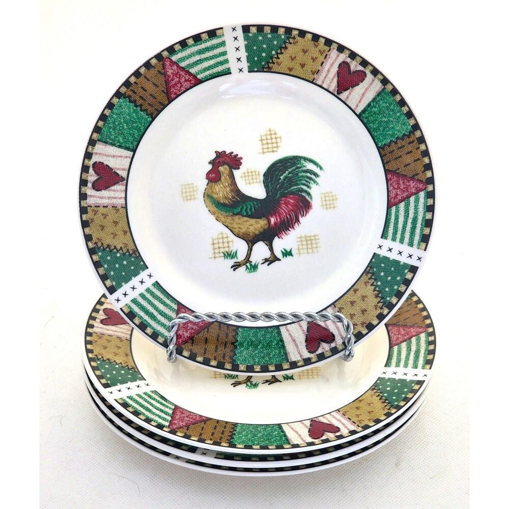 Plates-Dessert-Home Trends-Rustic Rooster-Country Design-7.5" Diameter-Set of 4
